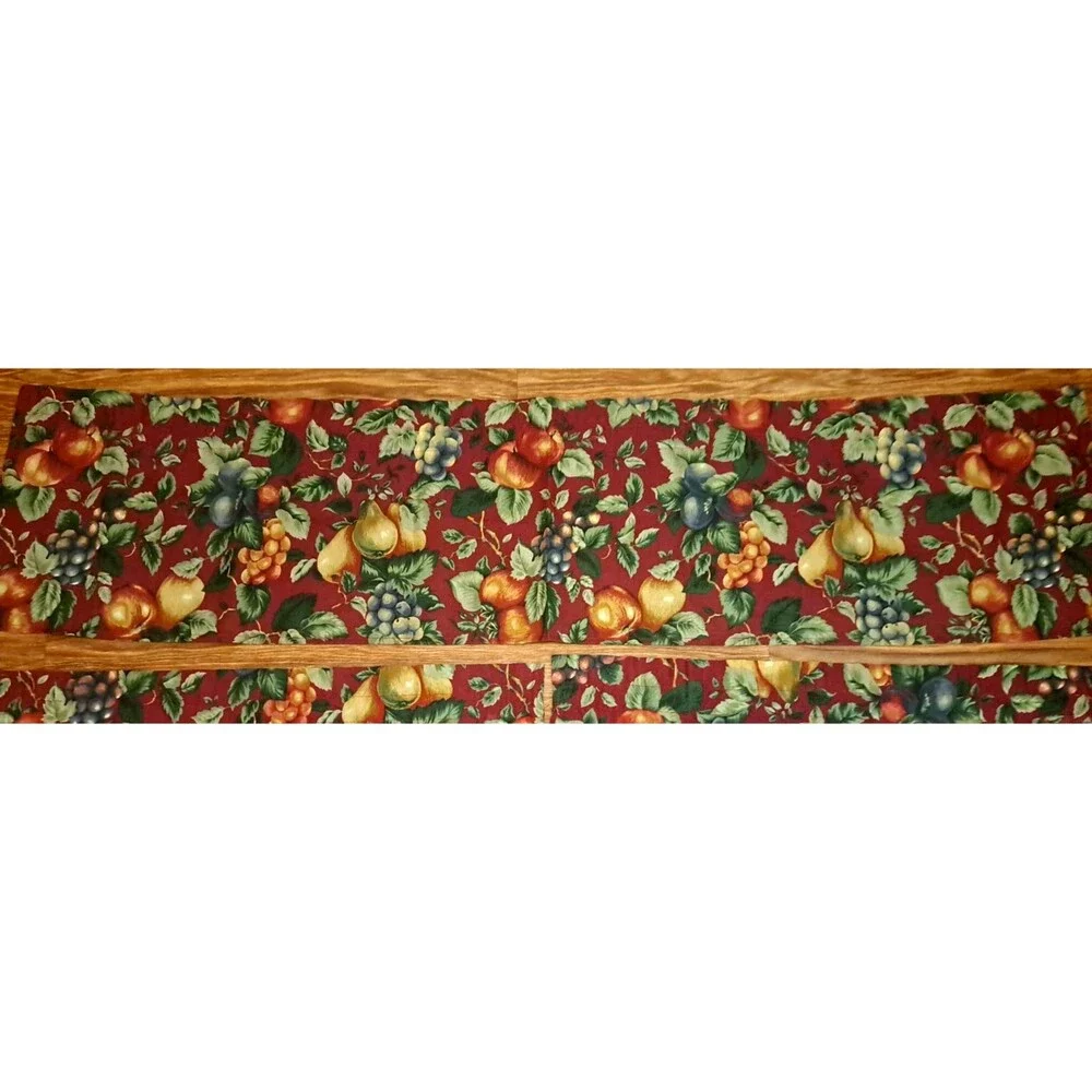 Vintage Red Fruit Harvest Curtain Valance Set Apple Pears Plums 58x13 Cottage